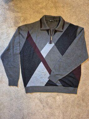 Vtg NOS NWT Men's Italian Argyle Quarter Zip Pullover Collared Sweater Size L